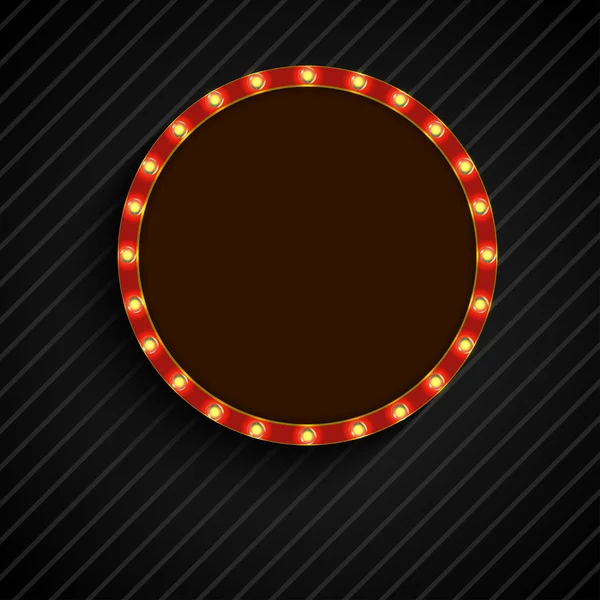 Stralend retro licht van concept cirkel banner op zwarte achtergrond — Stockvector