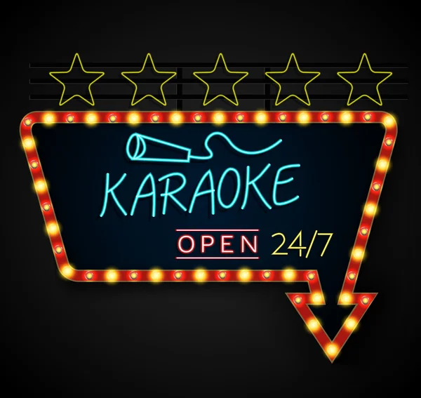 Shining retro light banner karaoke on a black background — Stock Vector