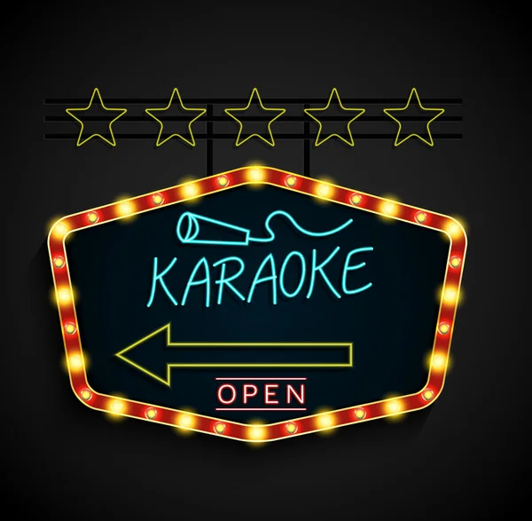 Świecące karaoke retro transparent światło na czarnym tle — Wektor stockowy
