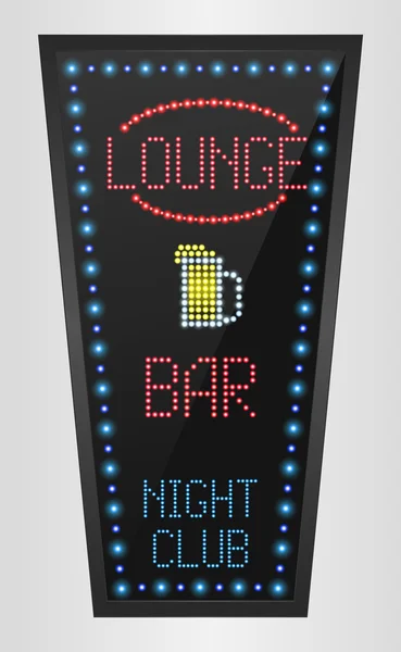 stock vector Retro sign with blue lights and the word lounge on bar