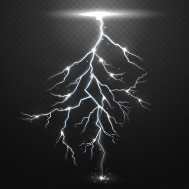 Lightning on black background with transparency for design clipart