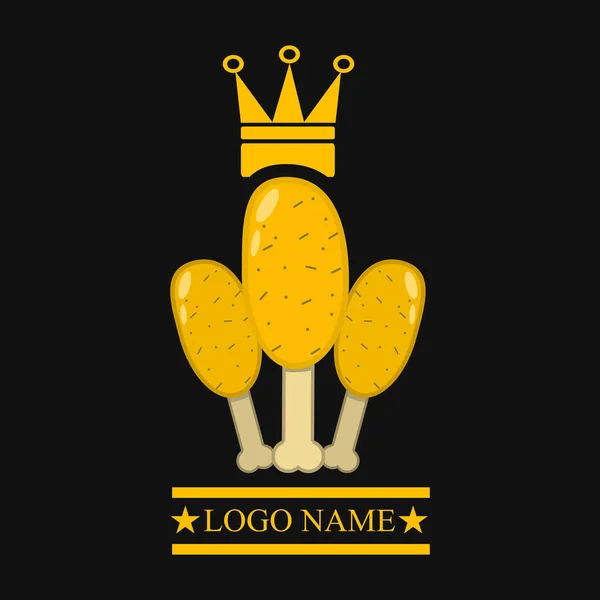 Vector Illustratie Van Drie Kippendijen King Logo Geel Goud Zwart — Stockvector