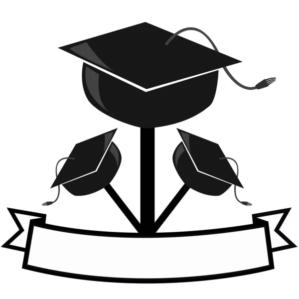 Illustration Vectorielle Logo Black White Hat Graduation Nom Vide Fond — Image vectorielle