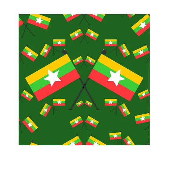 Векторная Иллюстрация Флагов Мьянмы Зеленых Цветов Фона — стоковый вектор