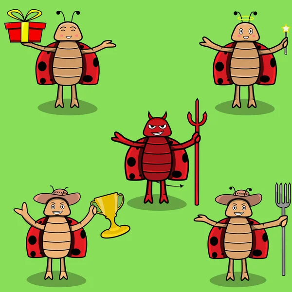 Vektor Von Fünf Pose Käfer Charakter Grüne Farben Hintergrund — Stockvektor
