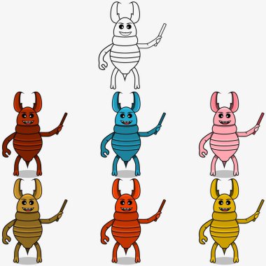 Altı Renkli Kötü Termit Maskot Karakteri, Beyaz Renk Arkaplanı, Vektör ve Görüntü