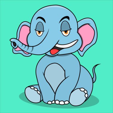 Karakter Gevşetici İfade Fili, Turkuaz Mavi Renkler Arkaplan, Maskot, Simge, Karakter veya Logo, Vektör ve Görüntü.