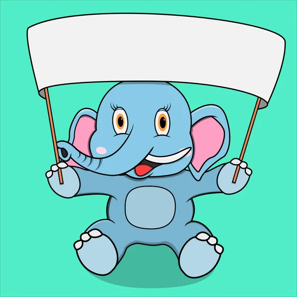 Elefante Carácter Con Gran Bandera Blanca Blanco Fondo Colores Azul — Vector de stock