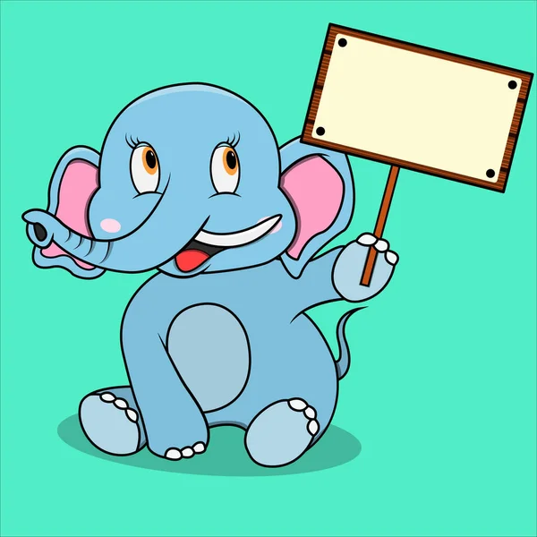 Elefante Carácter Con Globo Tema Cumpleaños Azul Turquesa Colores Fondo — Vector de stock