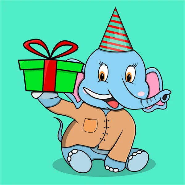 Elefante Carácter Con Globo Tema Cumpleaños Azul Turquesa Colores Fondo — Archivo Imágenes Vectoriales