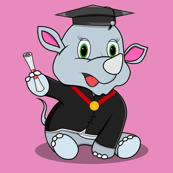 Rinoceronte Personagem Com Tema Graduação Fundo Cores Rosa Mascote Ícone — Vetor de Stock