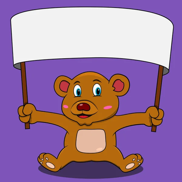 带有大白旗 紫色背景 吉祥物 字符或标识 向量和图解的字符熊 — 图库矢量图片