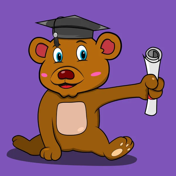 Urso Personagem Com Tema Graduação Fundo Cores Roxas Mascote Ícone — Vetor de Stock