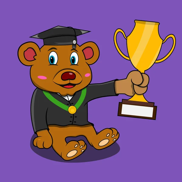 Urso Personagem Com Graduação Personalizada Fundo Cores Roxas Mascote Ícone — Vetor de Stock