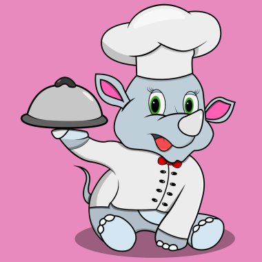 Karakter Gergedan Özel, Pembe Renkler Arkaplan, Maskot, Simge, Karakter veya Logo, Vektör ve İllüstrasyon.