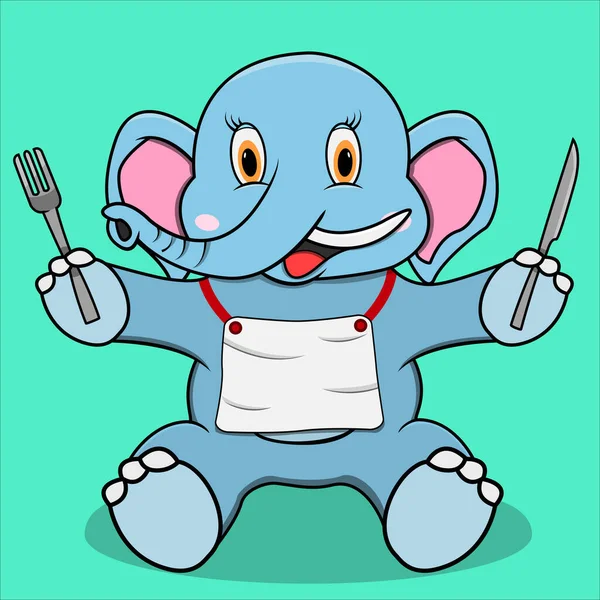 Elefante Carácter Listo Para Comer Fondo Colores Azul Turquesa Mascota — Vector de stock