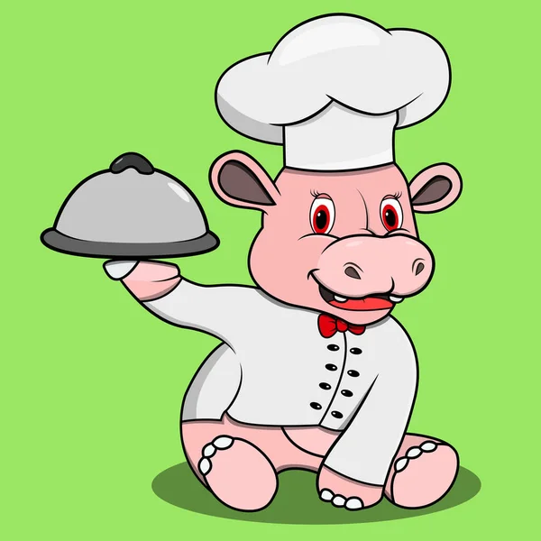Personagem Hippopotamus Com Chef Custom Fundo Cores Verdes Mascote Ícone —  Vetores de Stock
