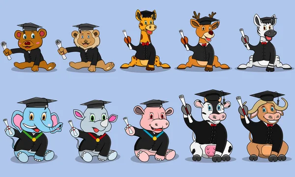 Caráter Dez Animais Com Trazer Certificado Desgaste Graduado Personalizado Fundo — Vetor de Stock