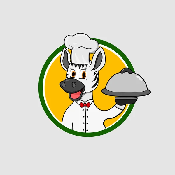 Etiqueta Cebra Head Circle Traiga Alimentos Chef Personalizado Colores Amarillos — Vector de stock