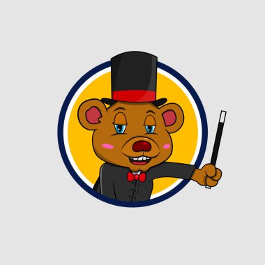 Çubuklu ve Giyimli Ayı Başı Çemberi Özel, Sarı Renkler Arkaplan, Maskot, Simge, Karakter veya Logo, Vektör ve Görüntü.