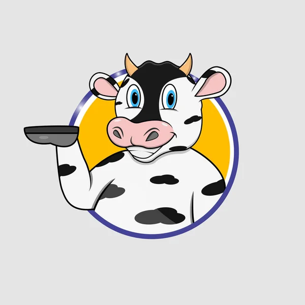 Cow Head Circle Label Funny Smile Expressions Yellow Colors Background — 스톡 벡터