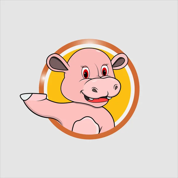 Étiquette Hippopotame Head Pink Circle Avec Expression Drôle Sourire Fond — Image vectorielle