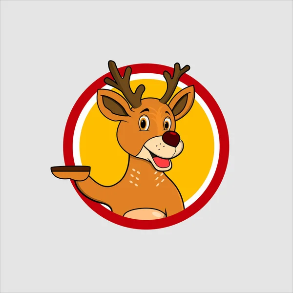 Deer Head Circle Label Funny Smile Expression Yellow Colors Background — стоковий вектор