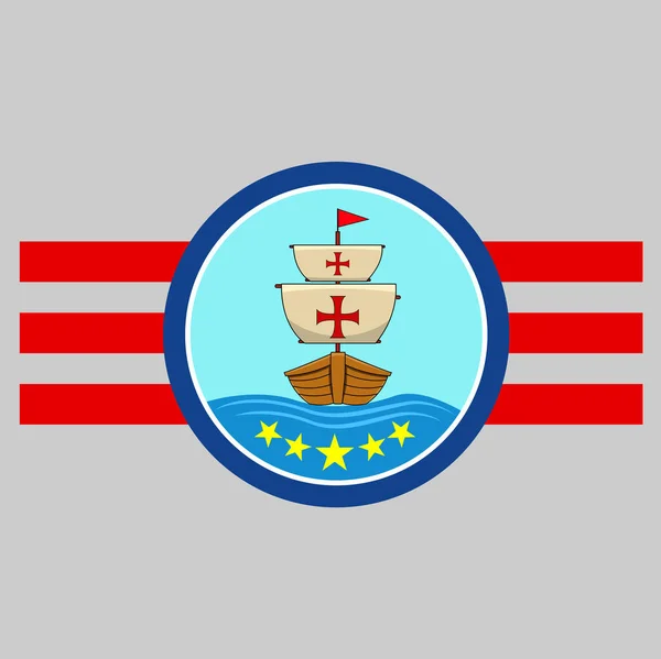 哥伦布快乐日美国与船在海上 圆形标签 吉祥物 载体和说明 — 图库矢量图片
