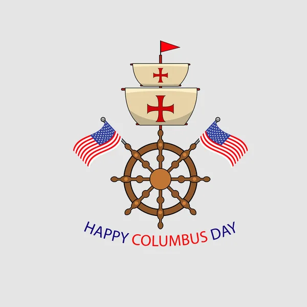 Feliz Día Colón América Con Rueda Nave Banderas Cartel Celebración — Vector de stock
