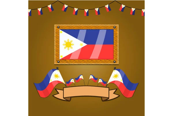 Filipinas Banderas Marco Madera Etiqueta Gradiente Simple Ilustración Vectorial — Vector de stock