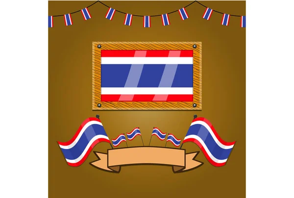 Bandeiras Tailândia Frame Wood Label Gradiente Simples Ilustração Vetorial — Vetor de Stock