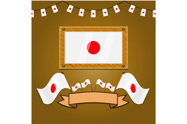 Japan Vlaggen Lijst Hout Label Eenvoudige Gradiënt Vectorillustratie — Stockvector