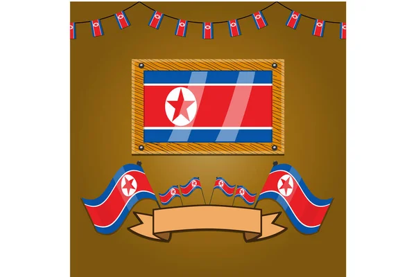 Bandeiras Coreia Norte Quadro Madeira Etiqueta Gradiente Simples Ilustração Vetorial — Vetor de Stock