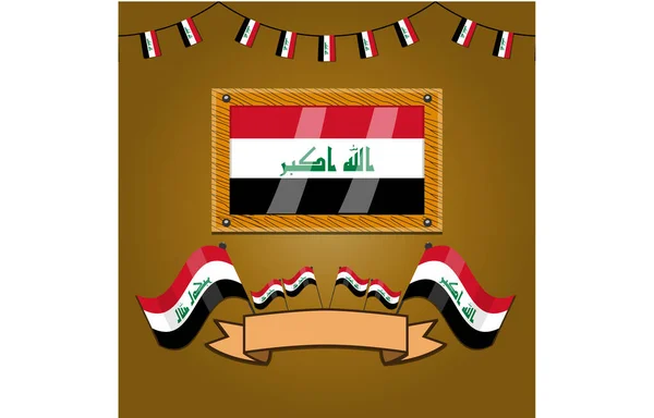 Irak Flaggen Auf Rahmenholz Etikett Einfachem Farbverlauf Und Vektorillustration — Stockvektor