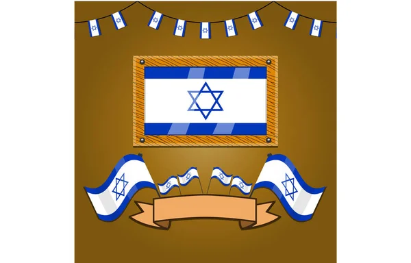 Israel Flaggen Auf Rahmenholz Etikett Einfachem Farbverlauf Und Vektorillustration — Stockvektor