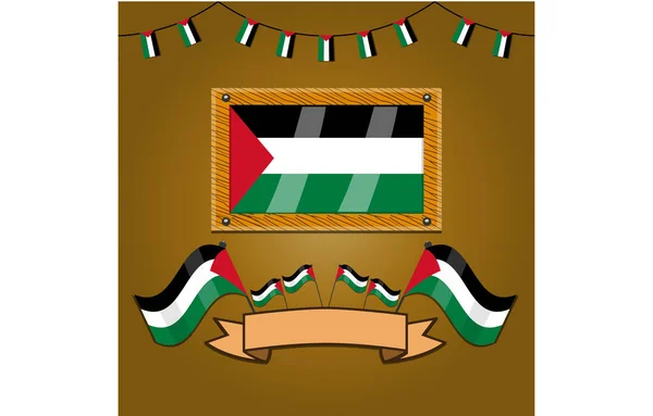 Palestina Vlaggen Lijst Hout Etiket Eenvoudige Gradiënt Vectorillustratie — Stockvector