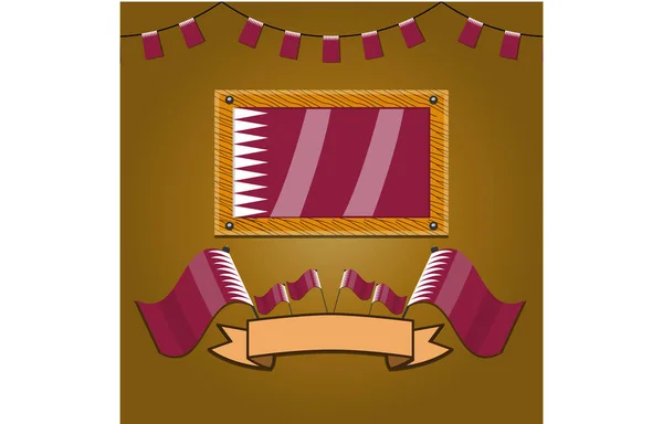 Qatar Flags Frame Wood Label Simple Gradient Vector Illustration — 스톡 벡터