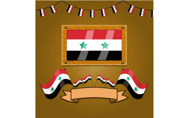 Banderas Siria Marco Madera Etiqueta Degradado Simple Ilustración Vectorial — Archivo Imágenes Vectoriales
