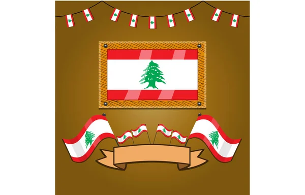 Libanon Flaggen Auf Rahmenholz Etikett Einfachem Farbverlauf Und Vektorillustration — Stockvektor