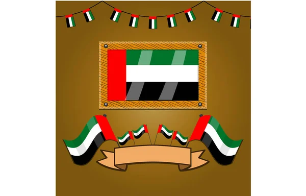 United Arab Emirates Flags Frame Wood Label Simple Gradient Vector — Stock Vector