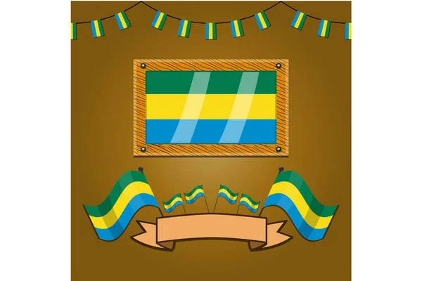 Gabon Zászlók Keret Címke Egyszerű Gradiens Vektor Illusztráció — Stock Vector
