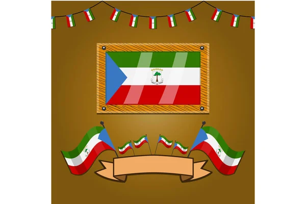 Bandiere Della Guinea Equatoriale Telaio Legno Etichetta Gradiente Semplice Illustrazione — Vettoriale Stock