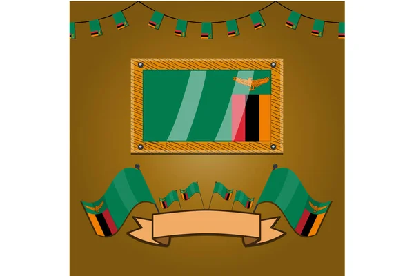 Zambia Zászlók Keret Címke Egyszerű Gradiens Vektor Illusztráció — Stock Vector