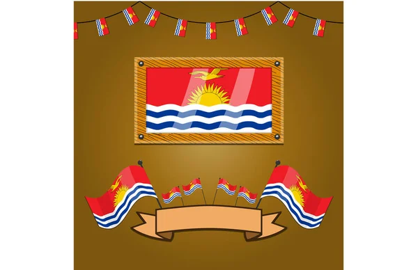 Kiribati Flaggen Auf Rahmenholz Etikett Einfacher Verlauf Und Vektorillustration — Stockvektor