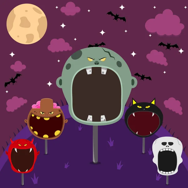 Head Monster Set Campo Noche Big Grey Zombie Head Brown — Vector de stock