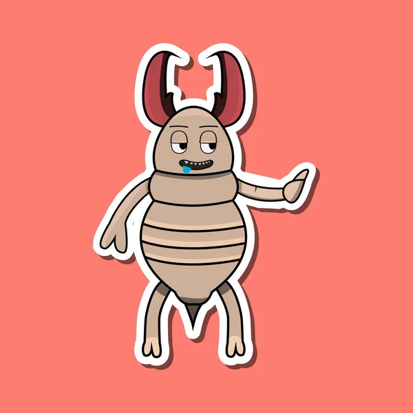 Niedlicher Insektenaufkleber Mit Speichelndem Termiten Cartoon Rosa Hintergrund Figur Ikone — Stockvektor