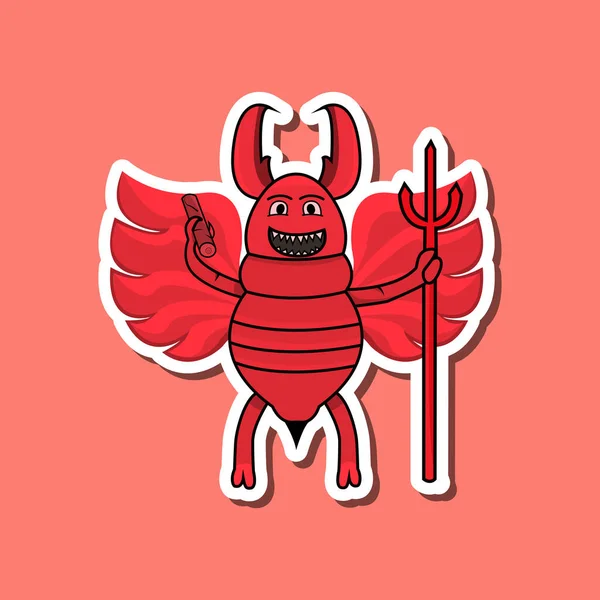 Roztomilý Hmyzí Nálepka Ďábelským Termitem Karikatury Růžové Pozadí Znak Ikona — Stockový vektor