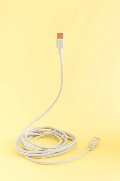 Computer Cable Connection Yellow Background Concept Technology Communication Minimal Composition — Stock Photo, Image