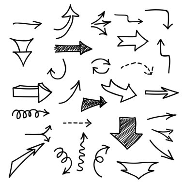 Set of hand-drawn arrows on white background.