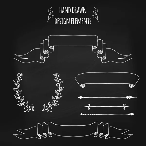 Set de elementos vintage dibujados a mano. Cintas, flechas, corona de laurel, separadores de páginas. Dibujado a mano, ilustración vectorial para el diario bala, bloc de notas, memorándum, libro de recortes, invitaciones, bodas. — Vector de stock